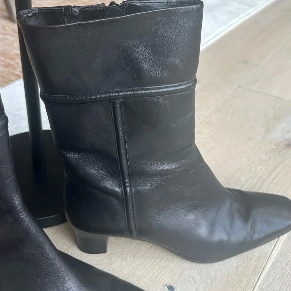 ANTONIO MELANI Black Leather Mid-Calf Heeled Boots - Picture 2 of 8